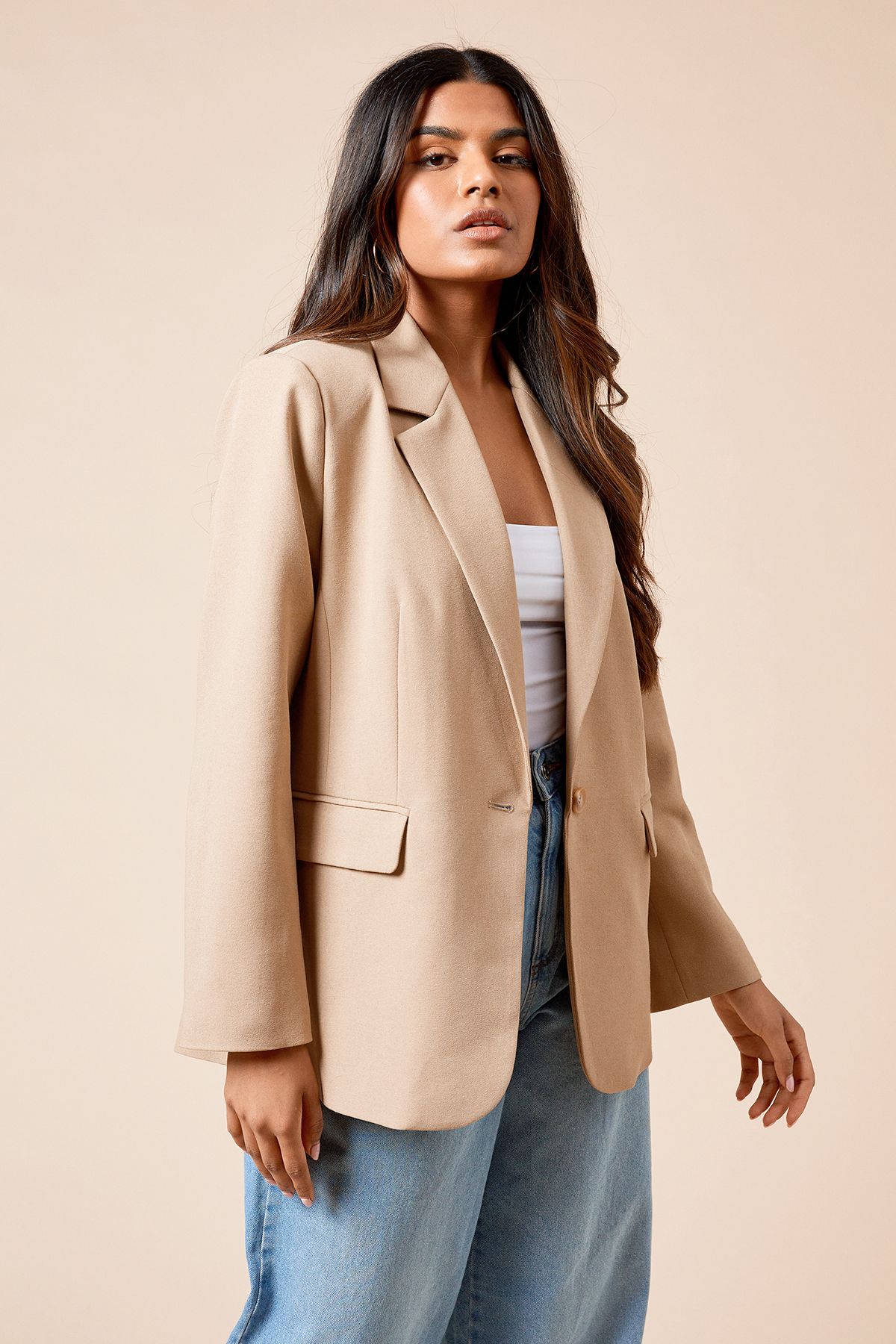 Dorothy Perkins Petite Oversized Single Breasted Blazer Camel