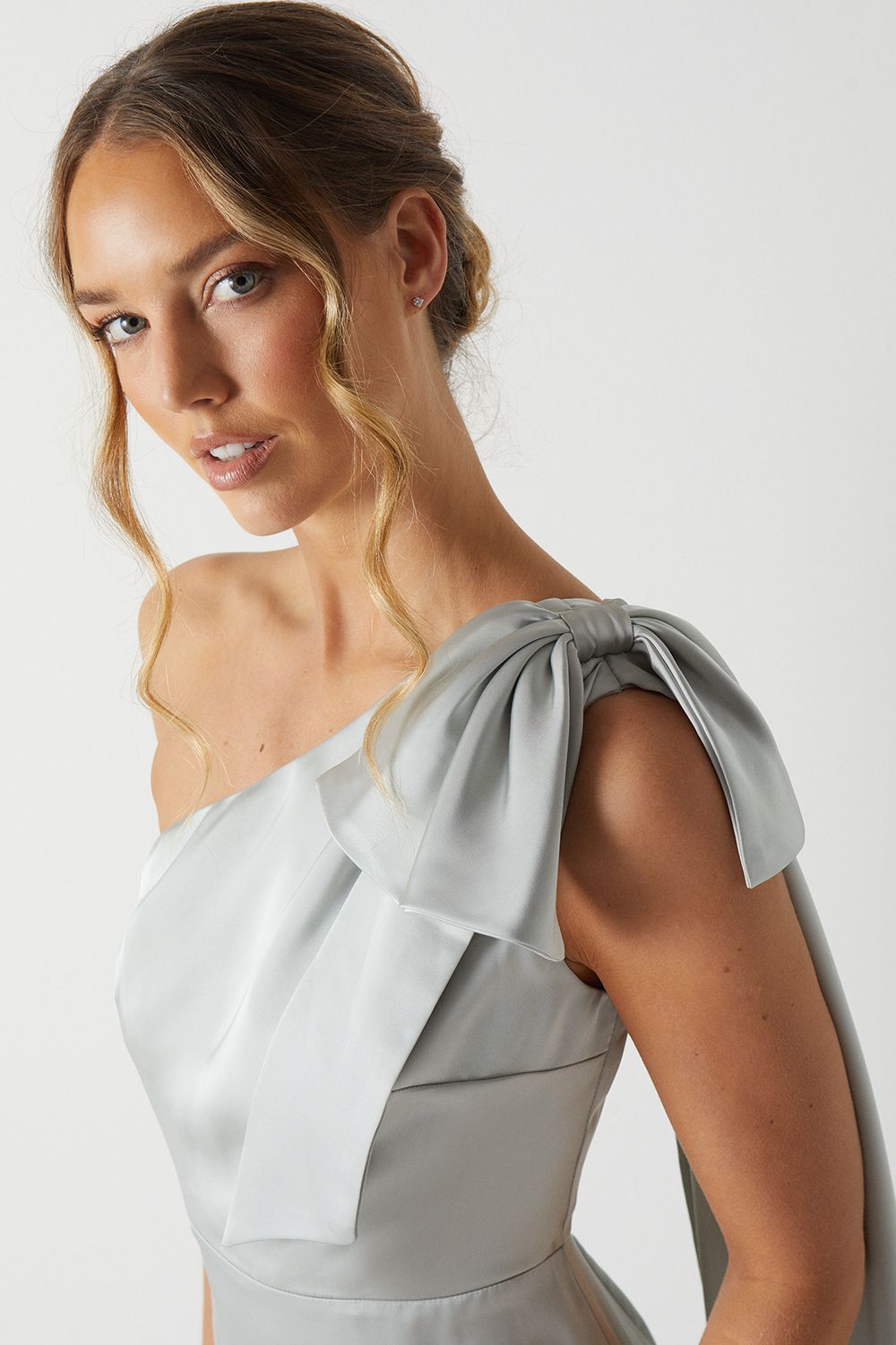 Coast Bow And Drape Detail One Shoulder Satin Bridesmaid Dress Sage image 4