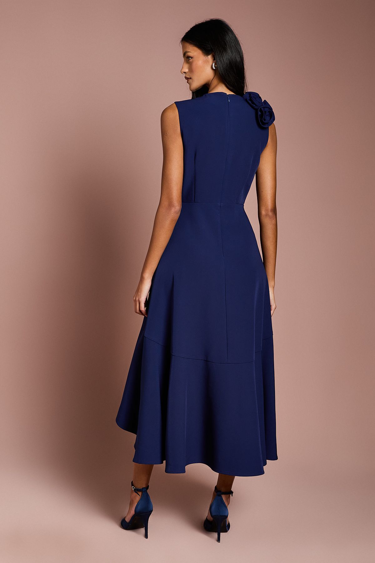 Coast Petite 3D Corsage High Low Dress Navy image 3