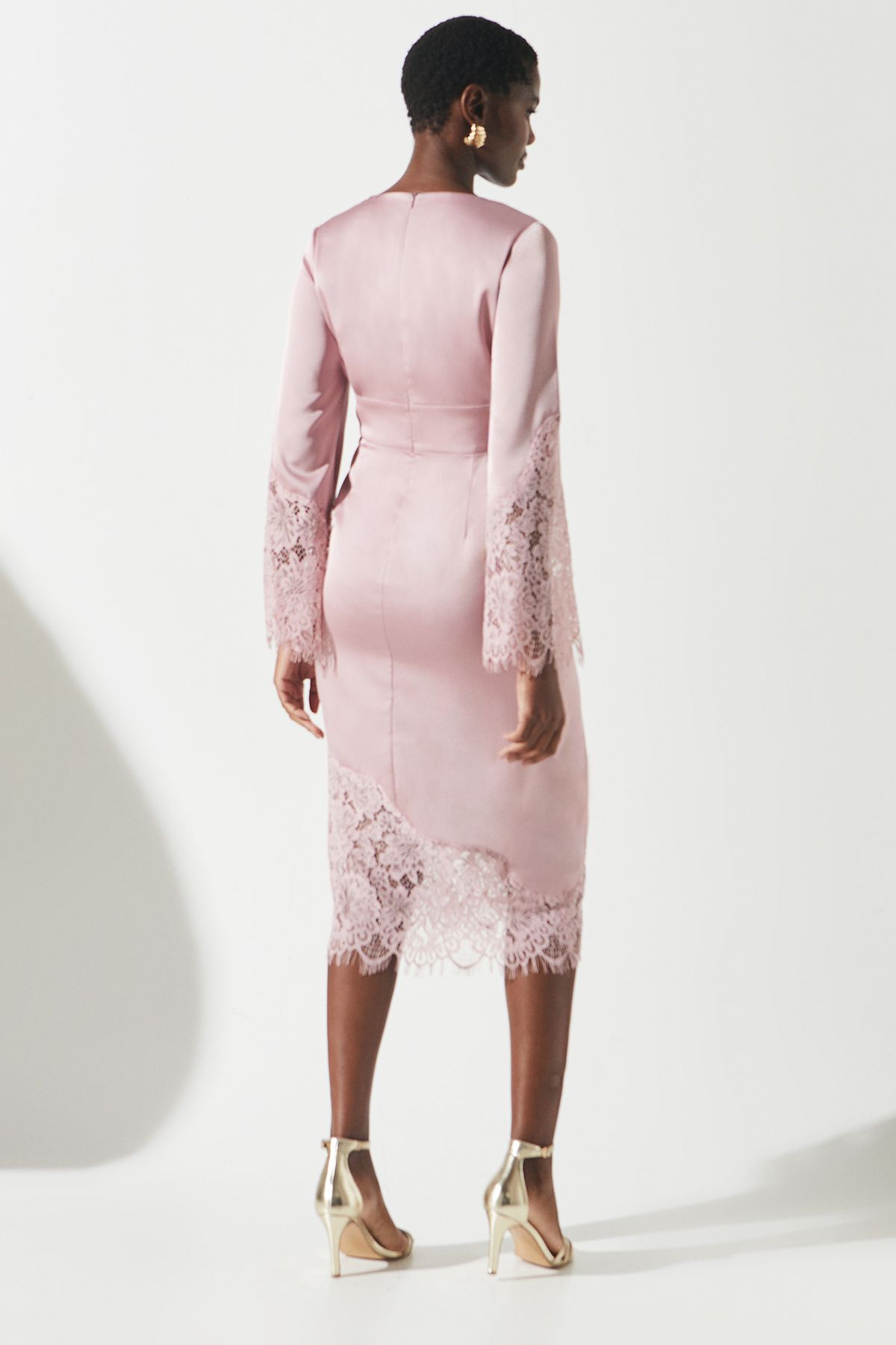 Coast Lace Panelled Satin Wrap Dress Dusky Pink image 3