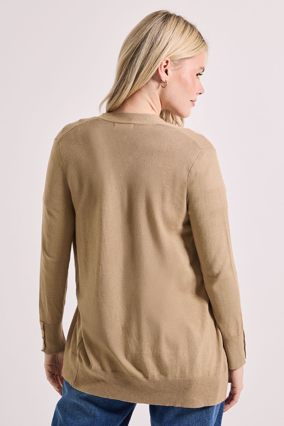Dorothy Perkins Petite Camel Longline Button Cuff Cardigan Camel image 3