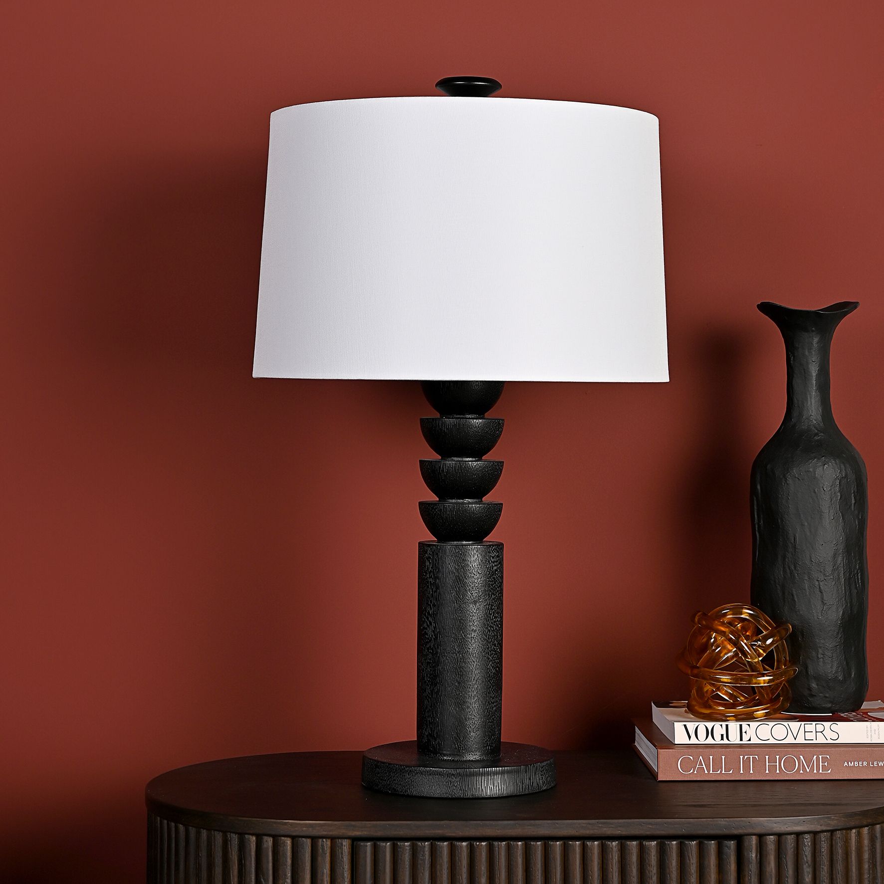 Hestia Black Resin Table Lamp With White Shade image 1