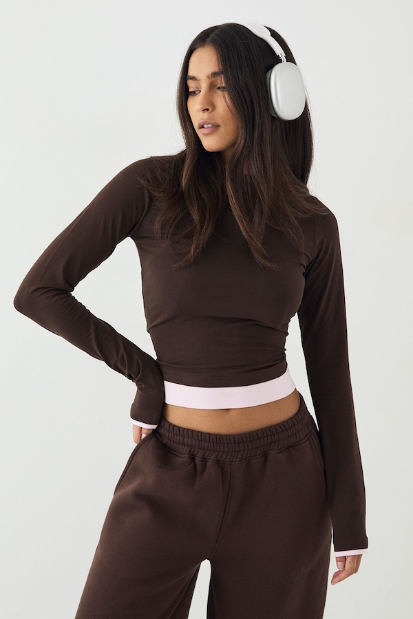 DSGN Studio DSGN Studio Contrast Long Sleeve Top Dark Chocolate