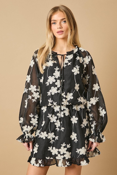 Oasis Button Up Floral Mini Dress Black