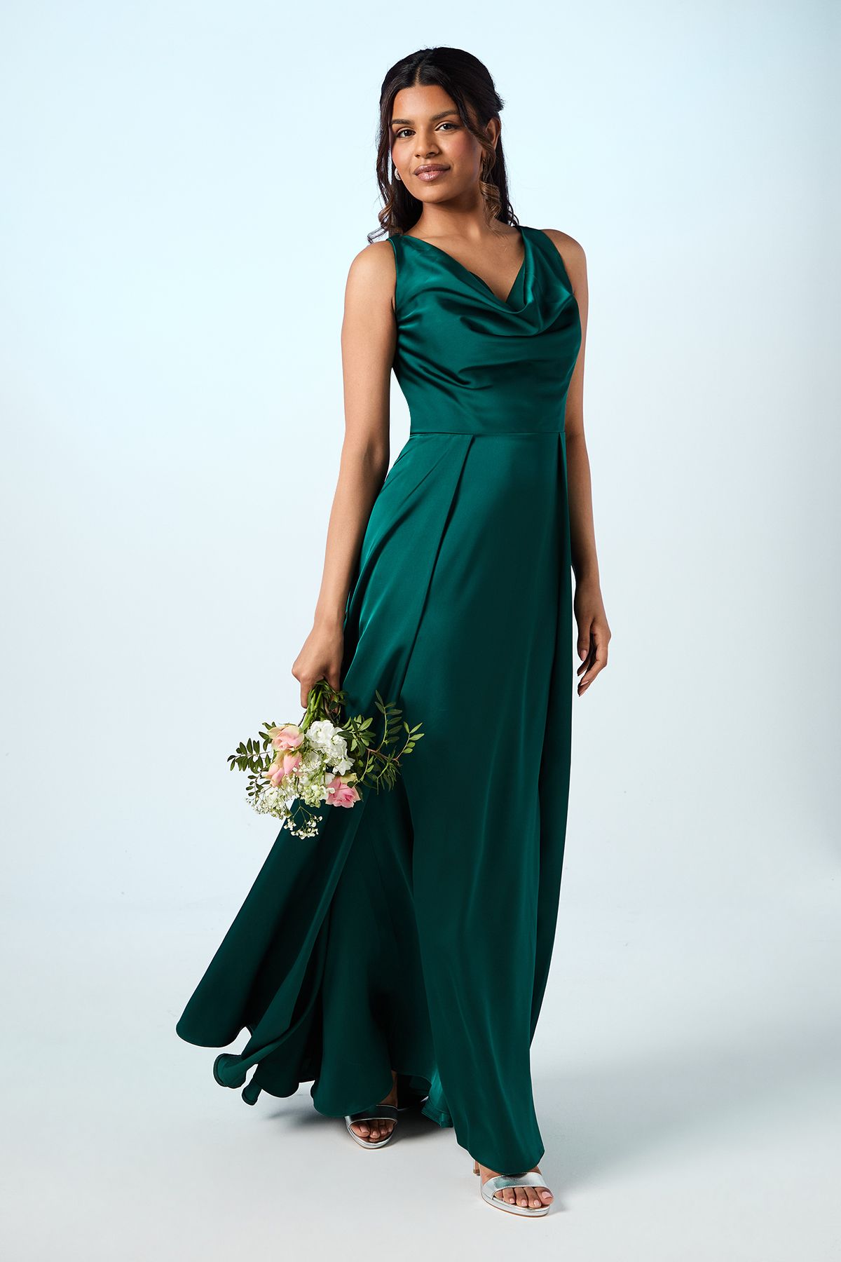 Coast Coast Honoured Petite Sleeveless Cowl Neck Satin Maxi Bridesmaid Dress Emerald image 1