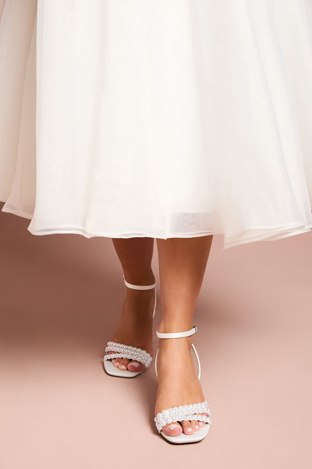 Coast Bridal Kansas Satin Pearl Detail Kitten Heel Sandals White image 3