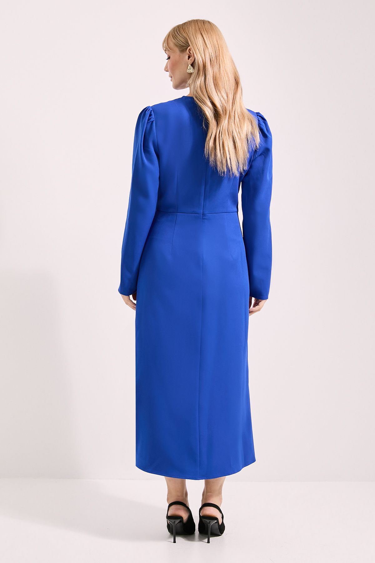 Principles Long Sleeve Wrap Skirt Crepe Midi Dress Cobalt image 3