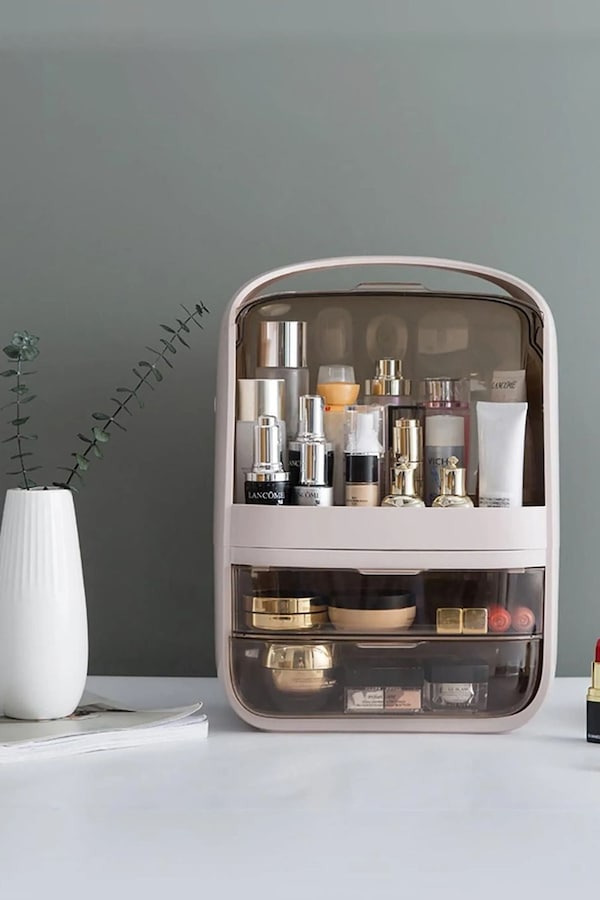 Living and Home Makeup Organiser for Vanity, Clear Cosmetic Storage Organizer, Skin Care Lipstick Holder Organizer and Display Box with Lid