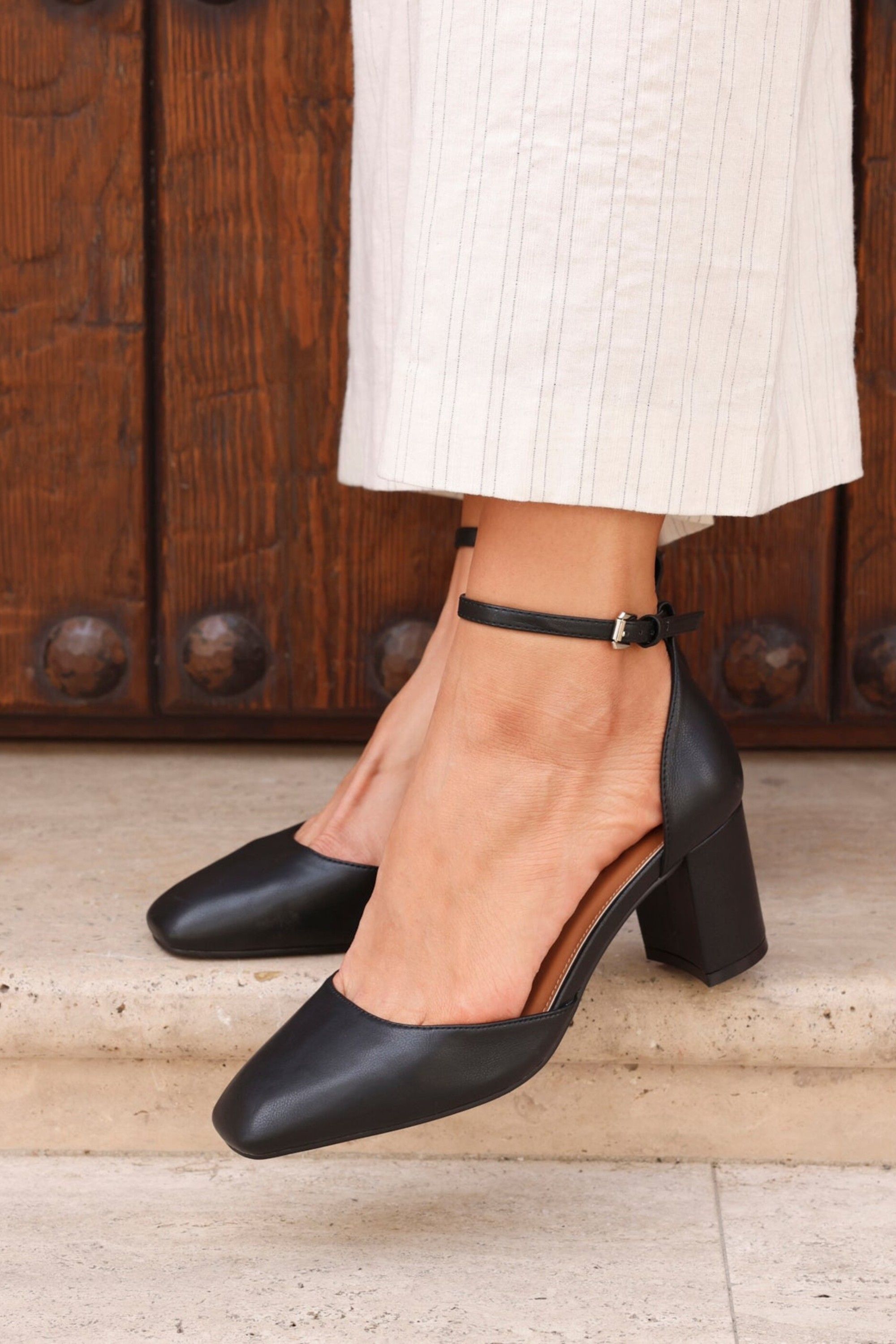 Linzi Sydney Black Faux Leather Square Toe Court Heel image 2