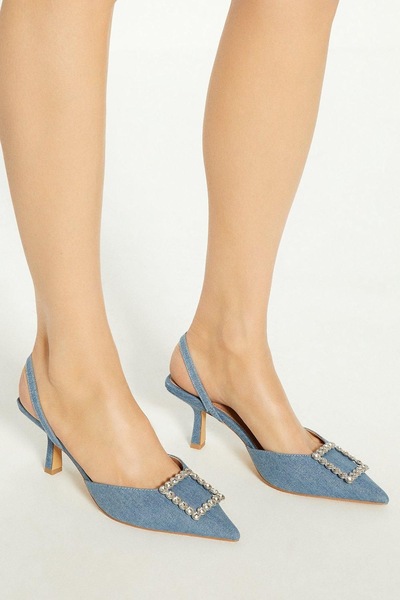 Oasis Diamante Sling Back Court Shoes Denim