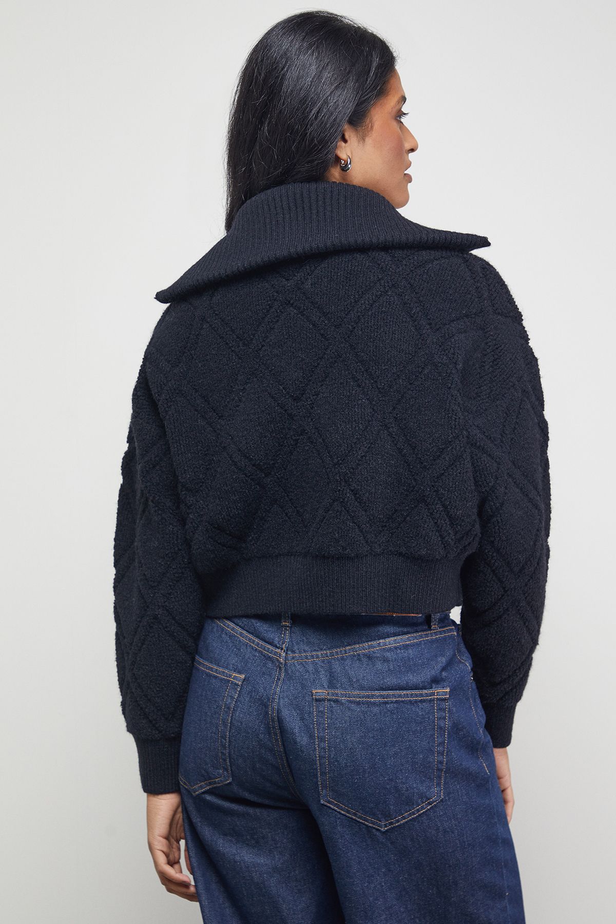 Warehouse Zip Up Chunky Knitted Bomber Black image 3
