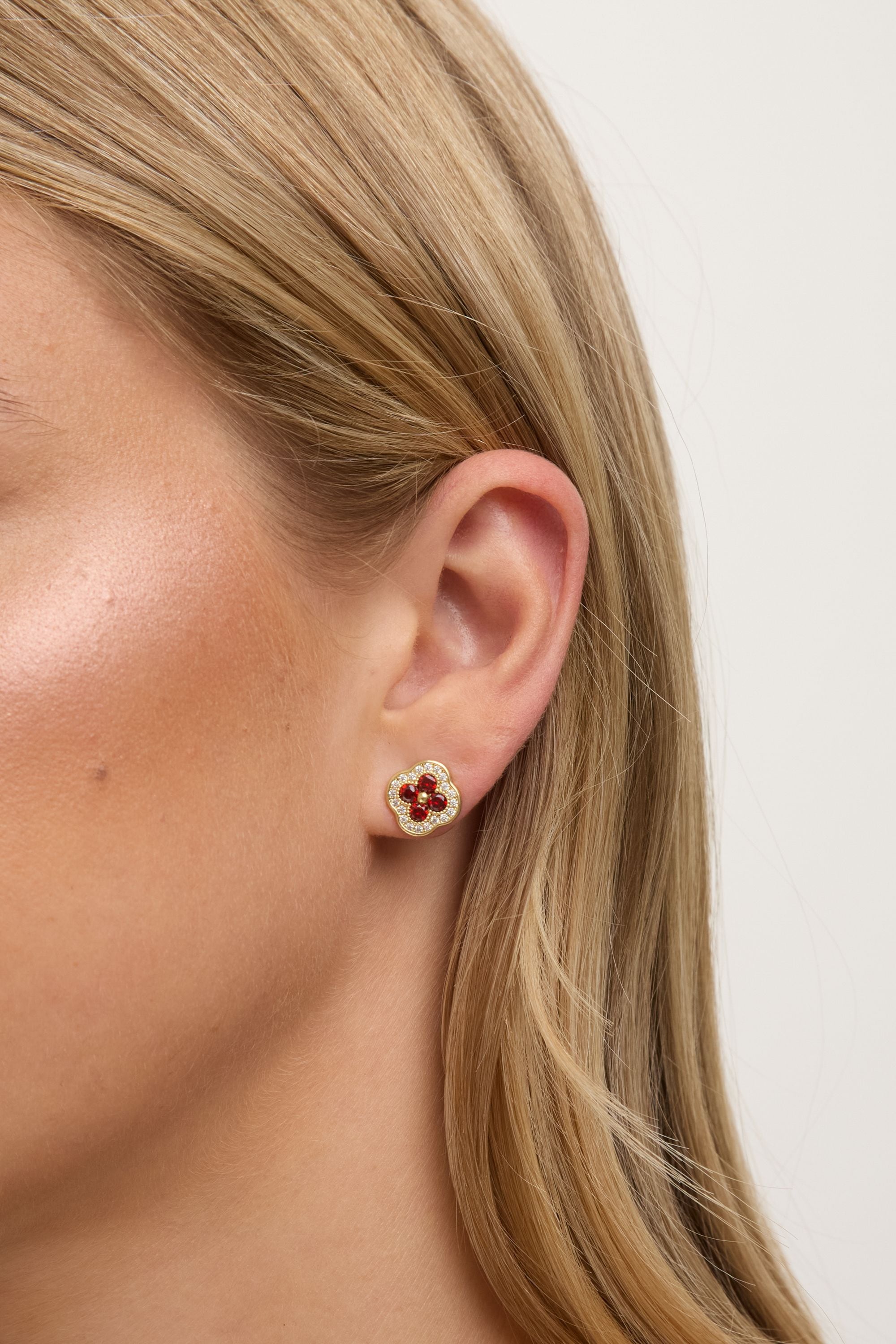 Jon Richard 14K Gold Plated Crystal and Ruby Clover Studs image 2