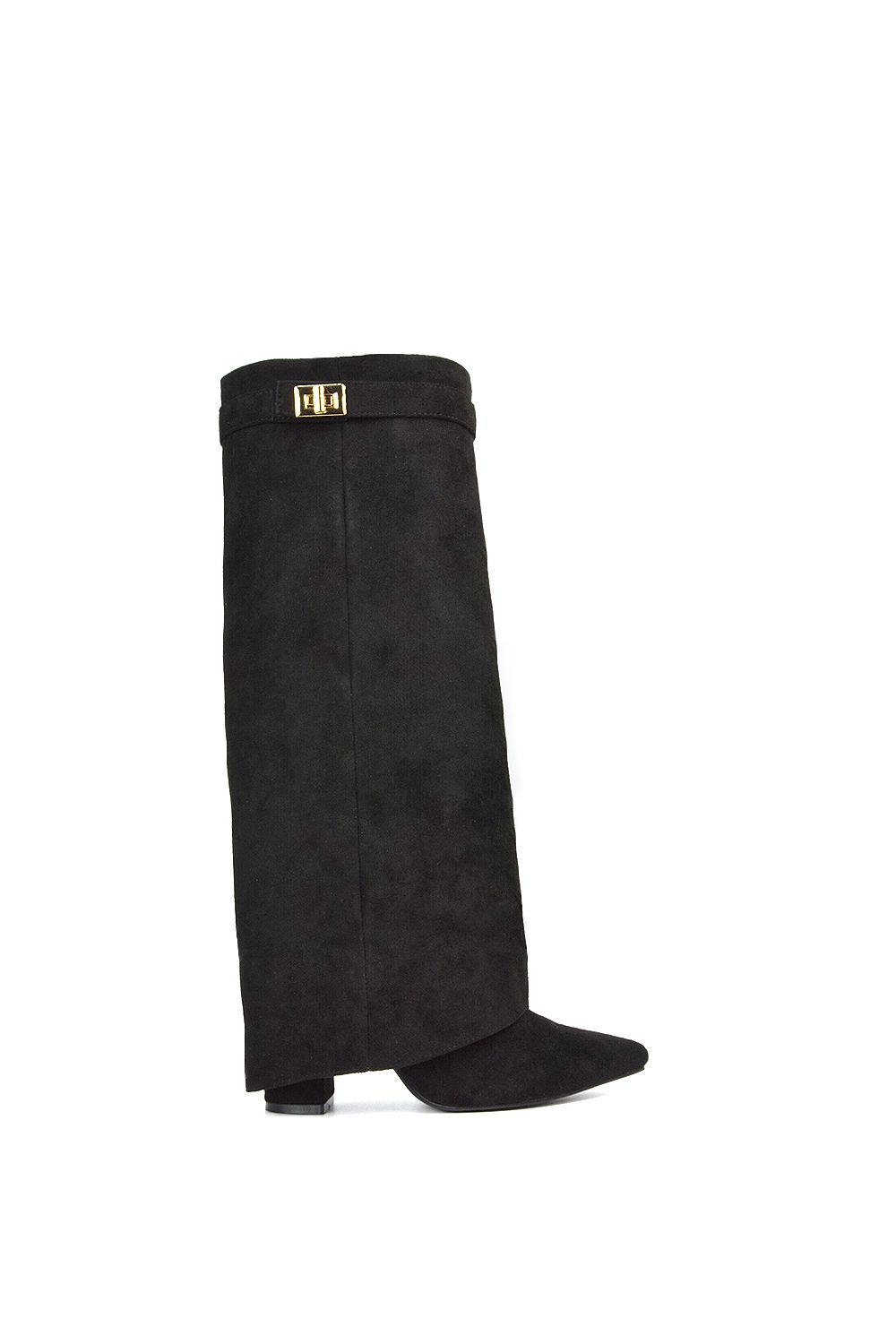 XY London 'Rayna' Block Heel Knee High Foldover Boots With Pointed Toe