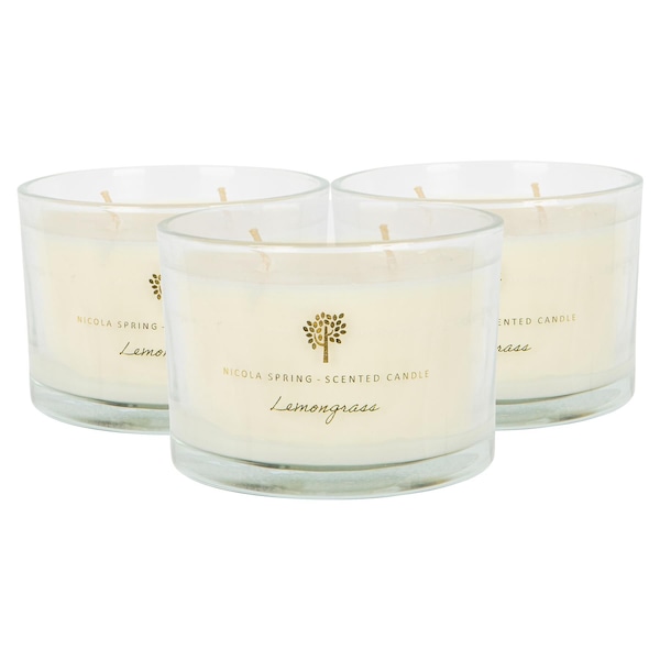 Nicola Spring 350g Lemongrass Soy Candles - Pack of 3 - Double Wick Jars