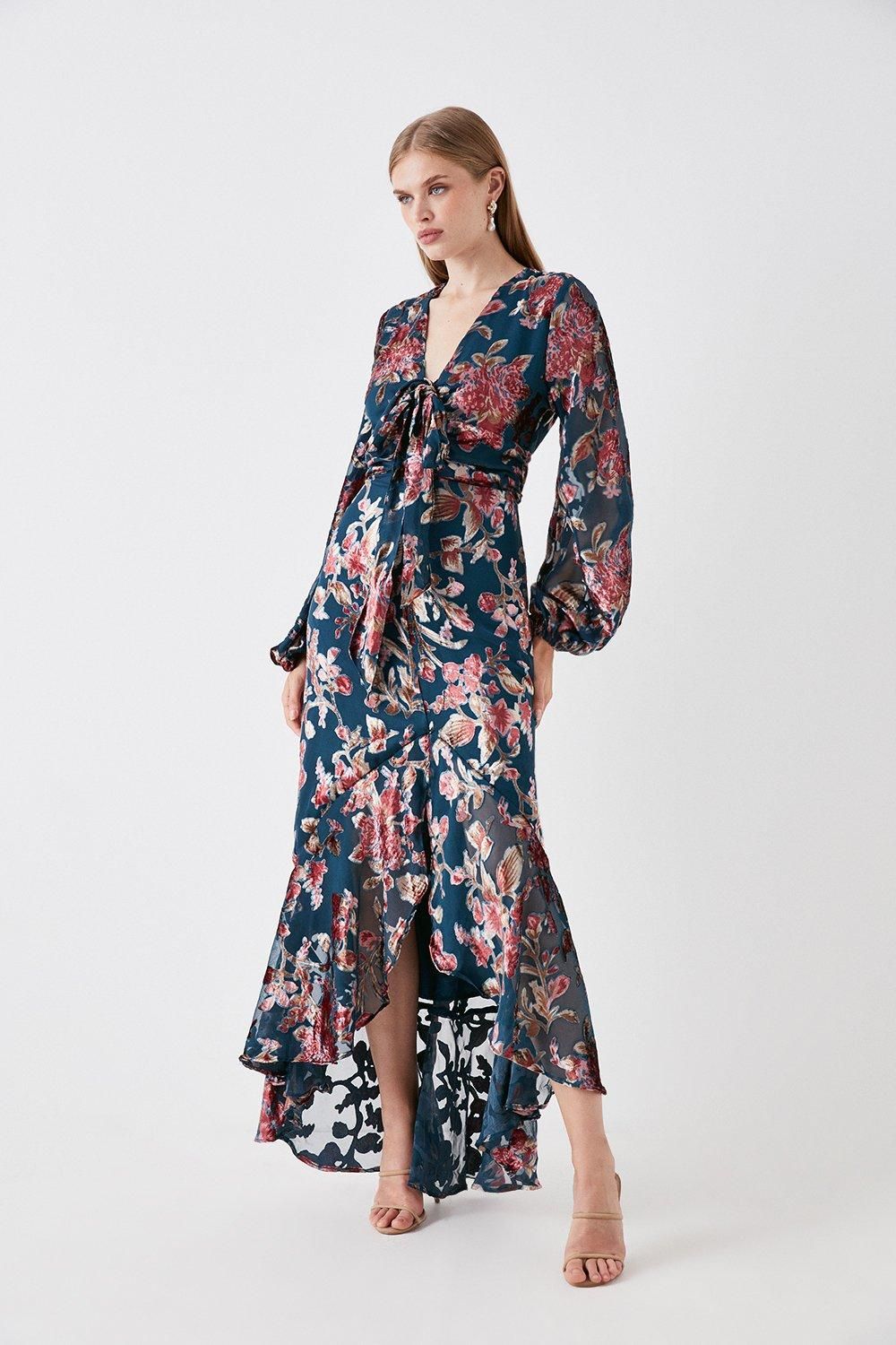 Coast Sophie Habboo Tie Front Devore Maxi Dress Green