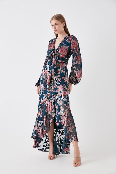 Coast Sophie Habboo Tie Front Devore Maxi Dress Green