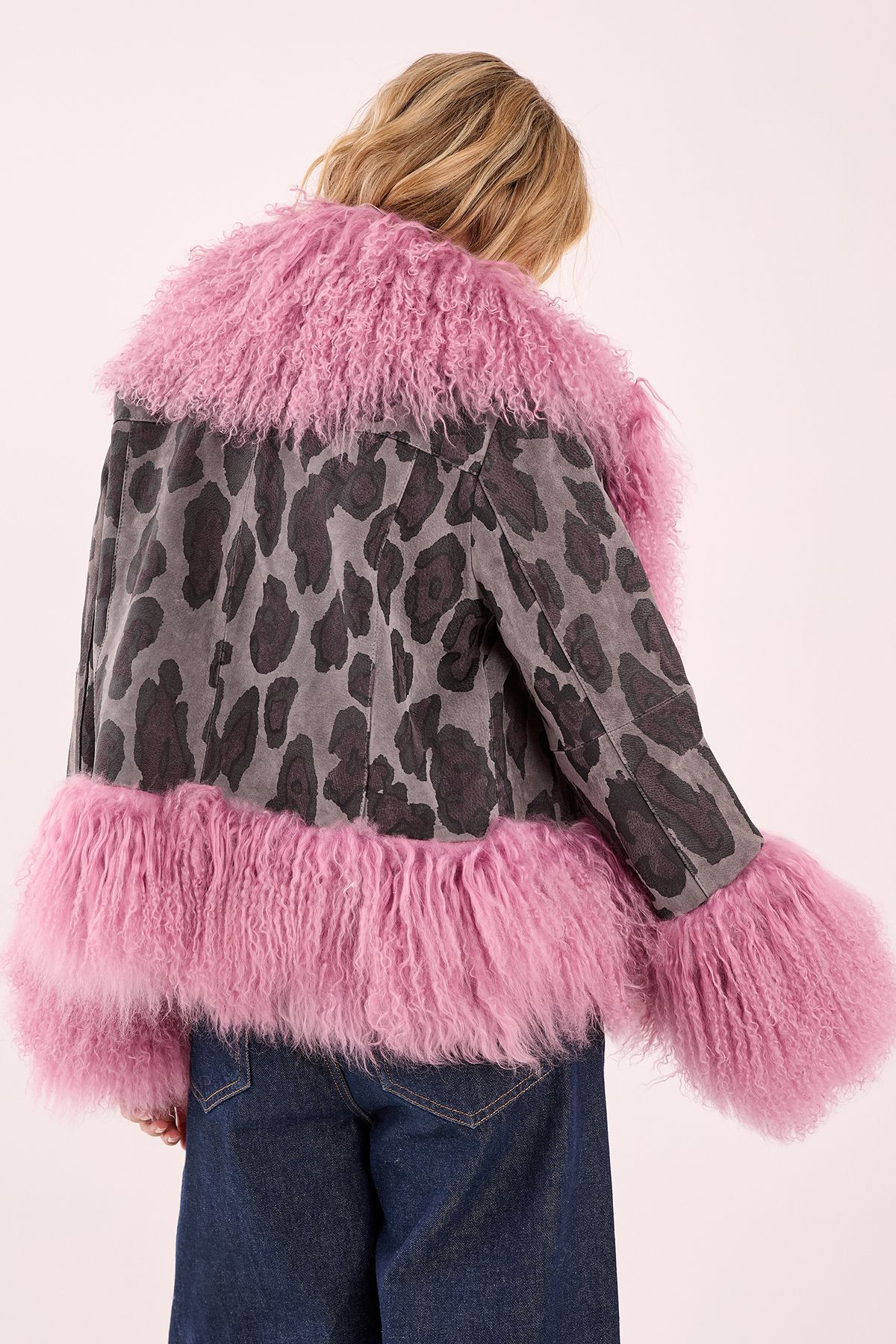 NastyGal Premium Shearling Leopard Real Suede Jacket Charcoal image 3