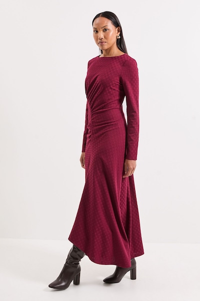 Principles Ruched Detail Textured Jersey Jacquard Maxi Dress Wine