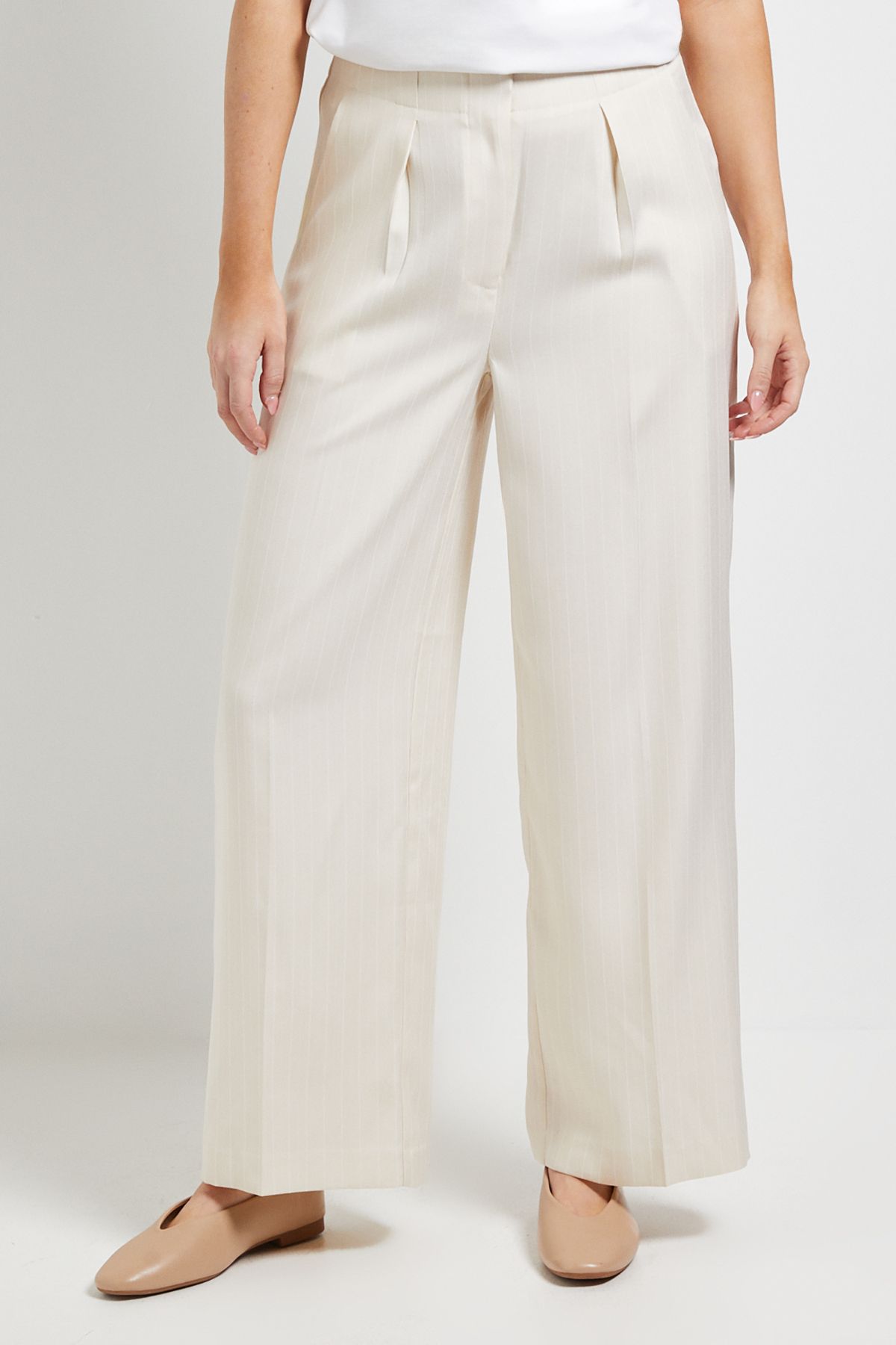 Dorothy Perkins Wide Leg Full Length Pinstripe Trouser Stone image 2