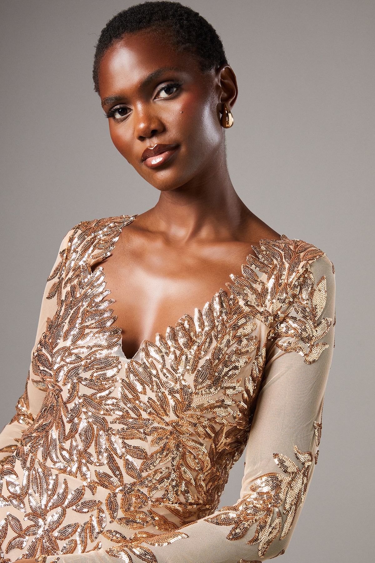 Coast Long Sleeve Floral Sequin Maxi Dress Gold image 4