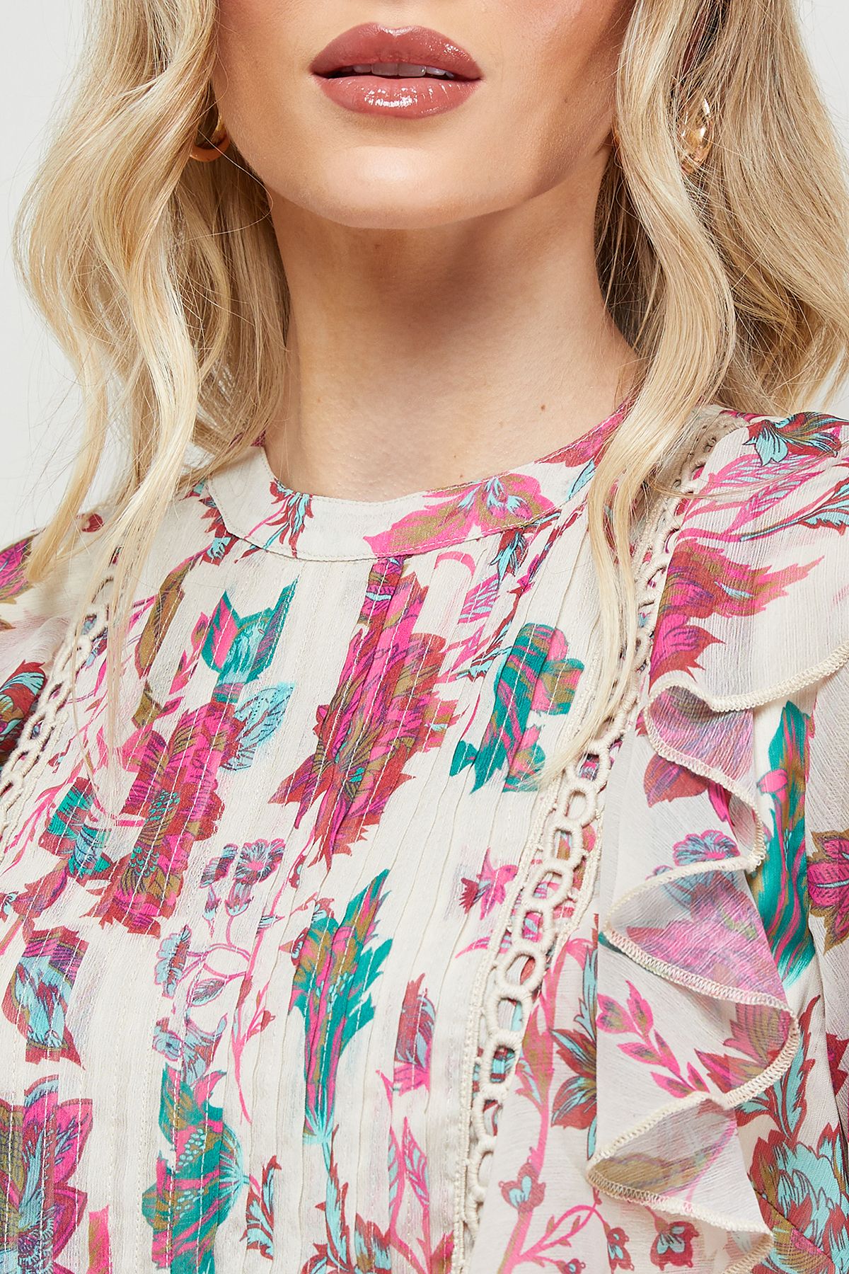 Oasis Printed Frill Detail Chiffon Mini Dress Floral image 5