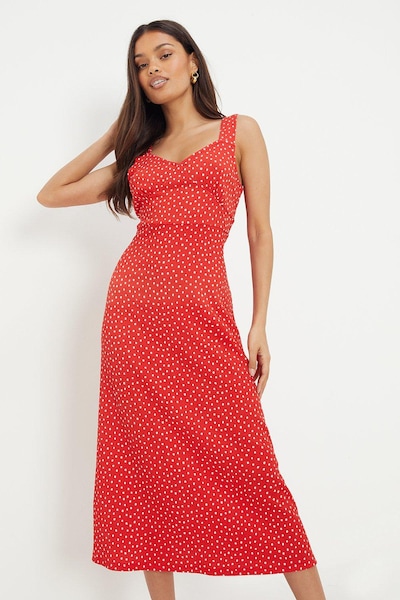 Dorothy Perkins Petite Red Spot Strappy Jersey Midi Dress Red