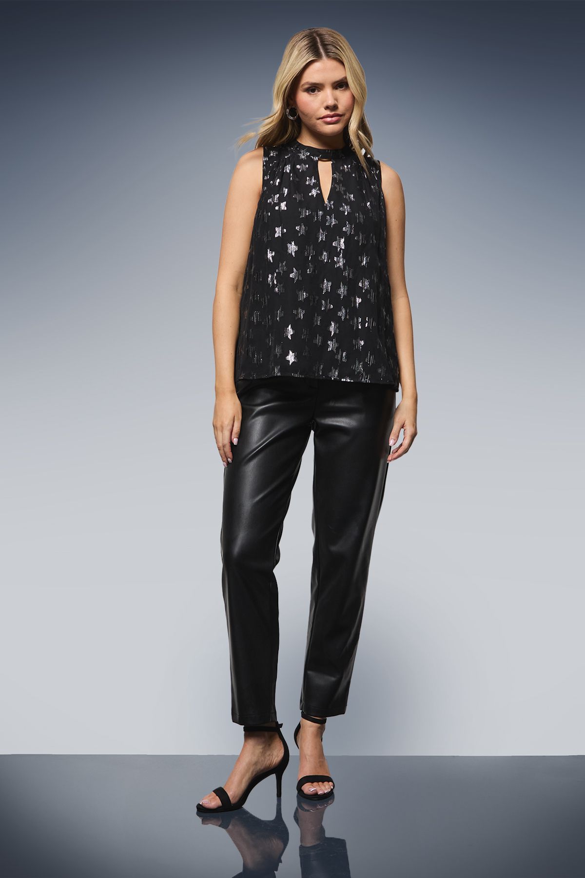 Dorothy Perkins DP Luxe Star Jacquard Keyhole Sleeveless Top Black image 1