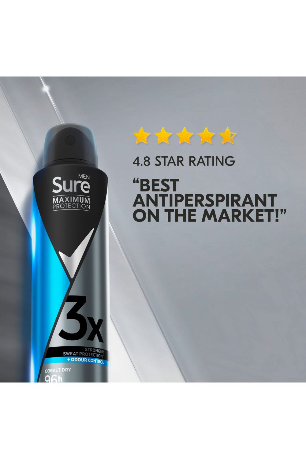 Sure 'Antiperspirant Deo' Cobalt Dry 96H Maximum Protection 150ml, 3pk image 2