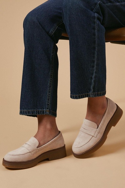 Oasis Buttercup Faux Suede Chunky Penny Loafers Beige
