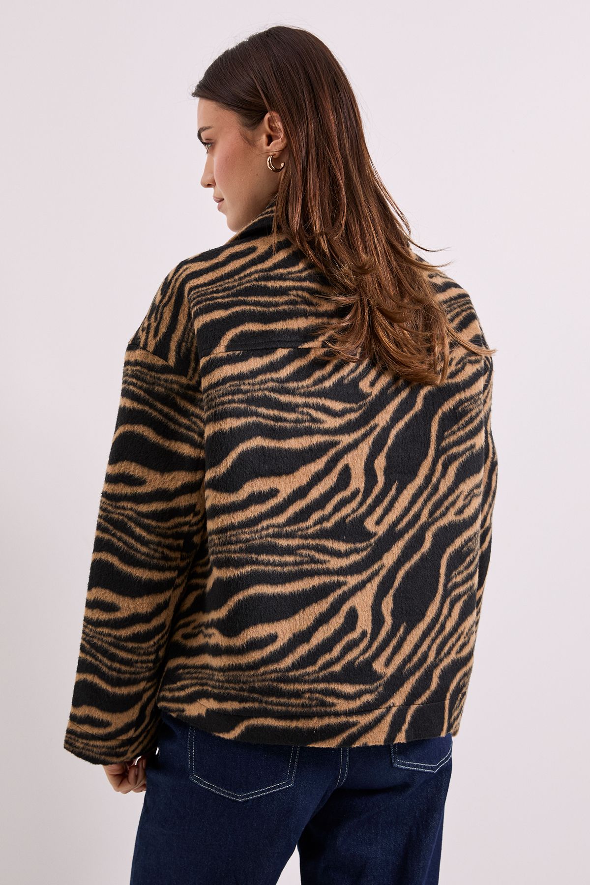Dorothy Perkins Zebra Printed Boxy Short Coat Brown image 3