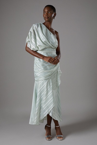 Coast Jacquard Tiered One Shoulder Midi Dress Sage