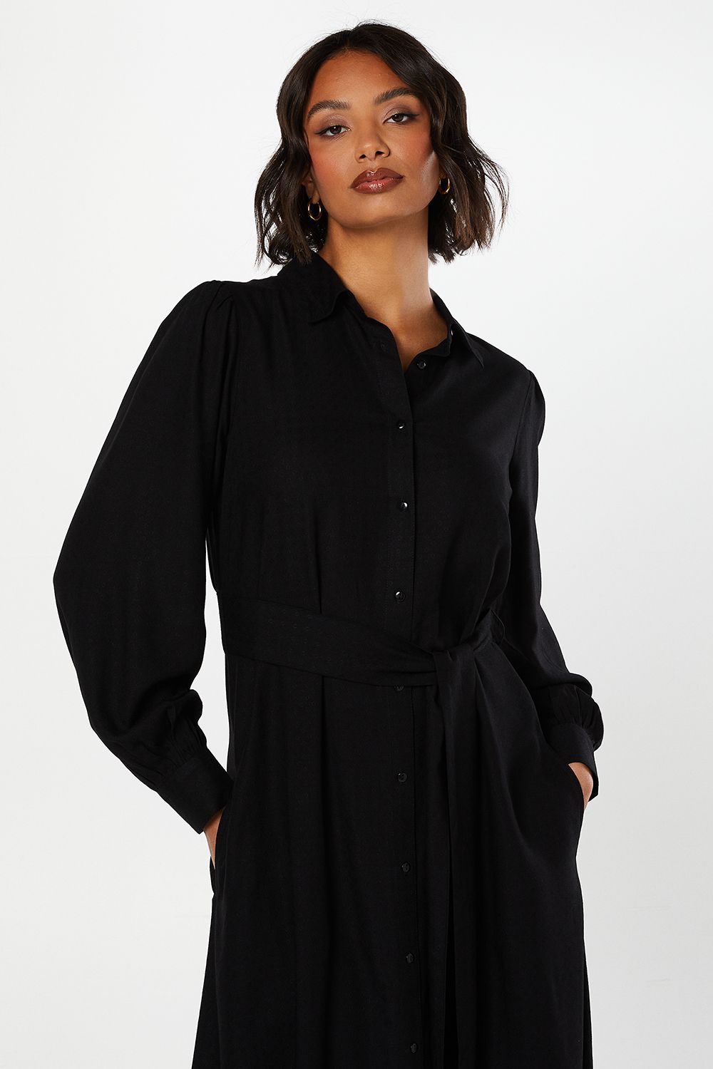 Dorothy Perkins Jacquard Midi Shirt Dress Black image 4