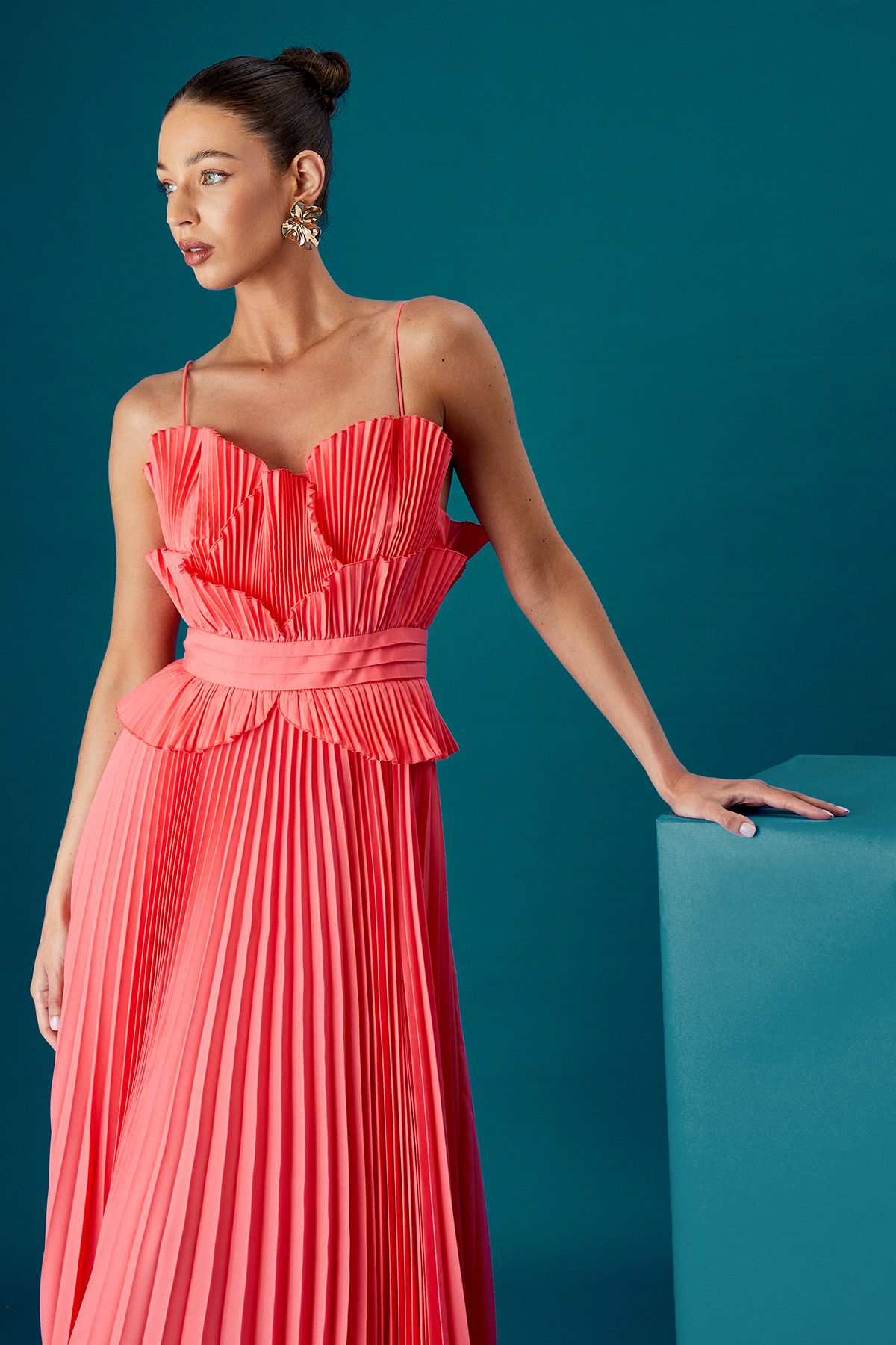 Coast Coast Muse Frill Front Volume Midi Dress Coral image 2