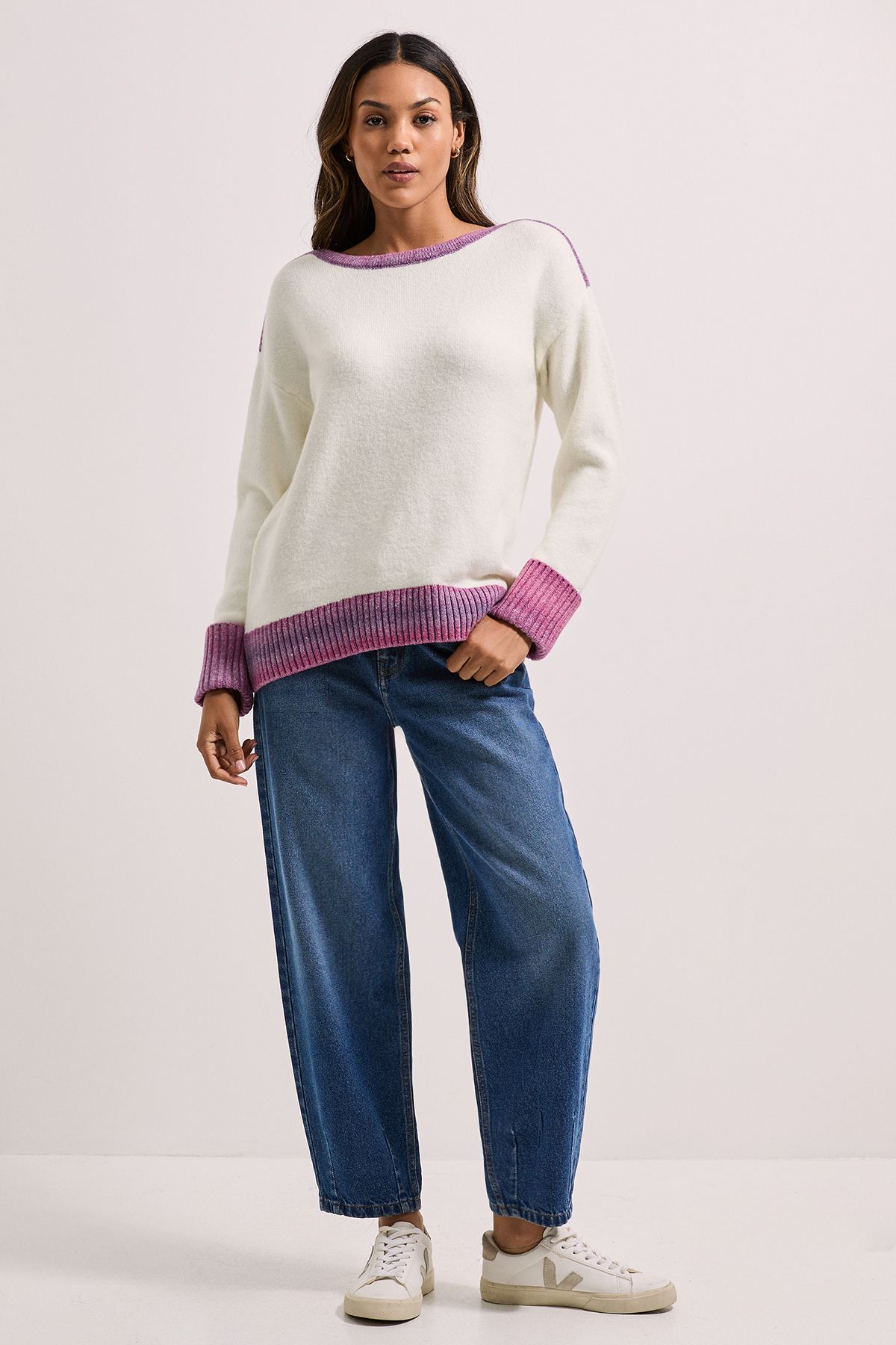 Dorothy Perkins Ombre Contrast Boat Neck Jumper Ivory image 2