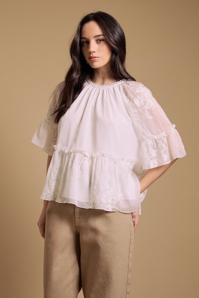 Oasis Chiffon Peplum Blouse Ivory