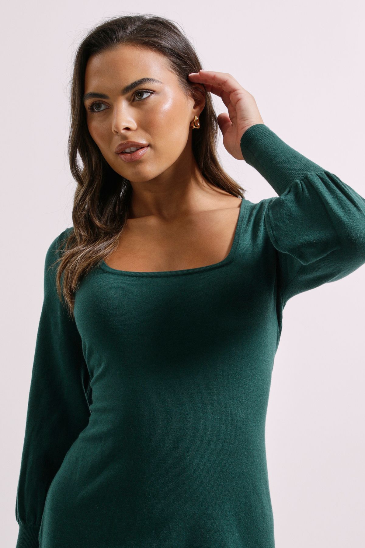 Dorothy Perkins Square Neck Balloon Sleeve Dress Emerald image 4