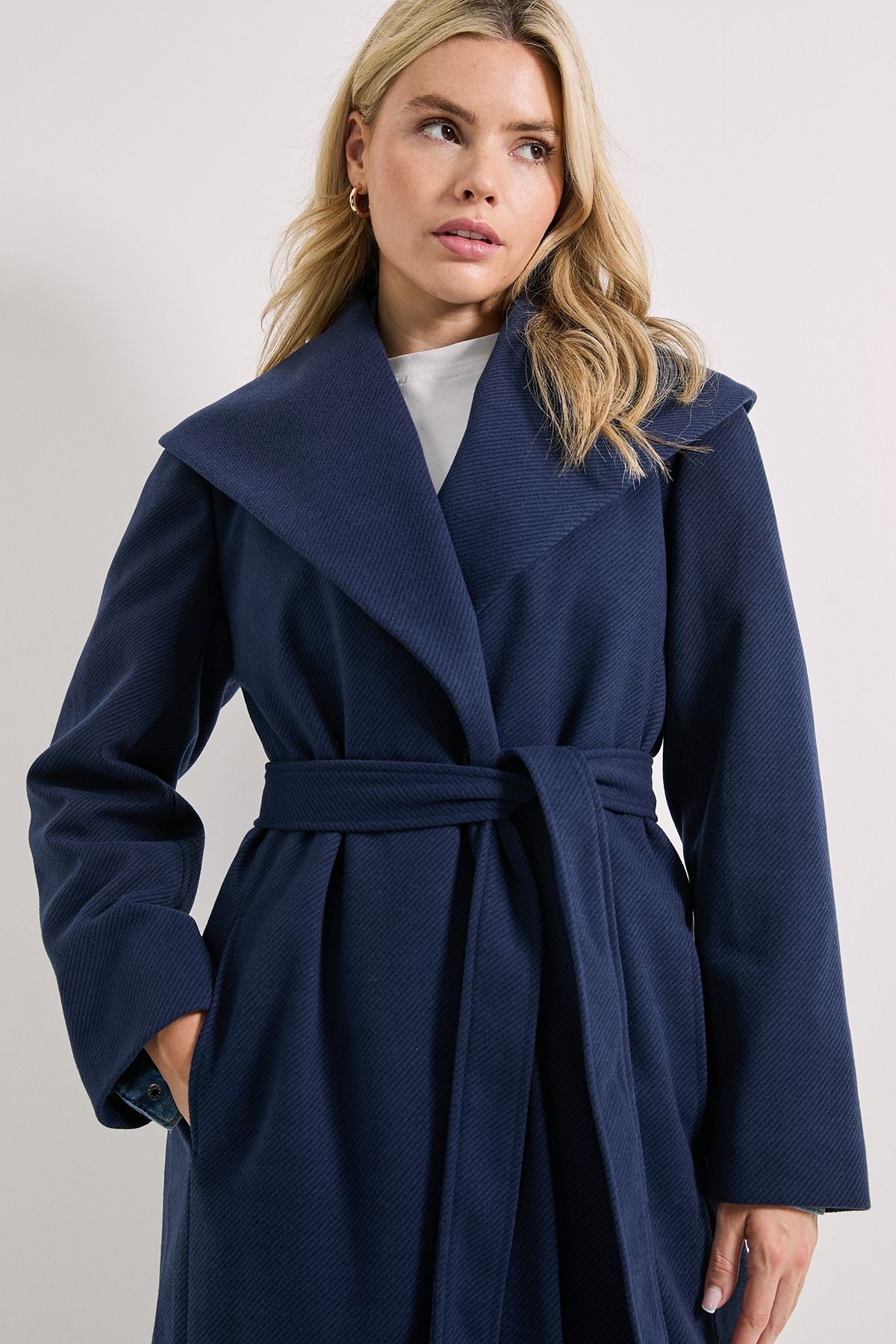 Dorothy Perkins Shawl Belted Coat Navy image 4