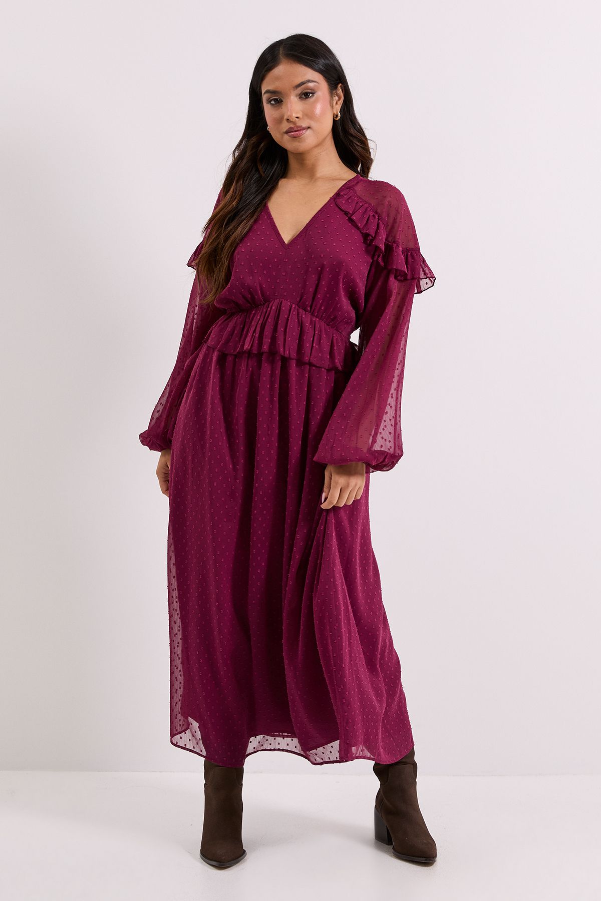 Dorothy Perkins Petite Frill Shoulder Detail Midi Dress Dusky Pink image 1