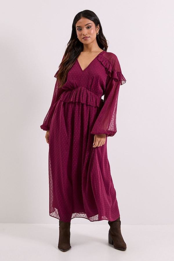 Dorothy Perkins Petite Frill Shoulder Detail Midi Dress Dusky Pink