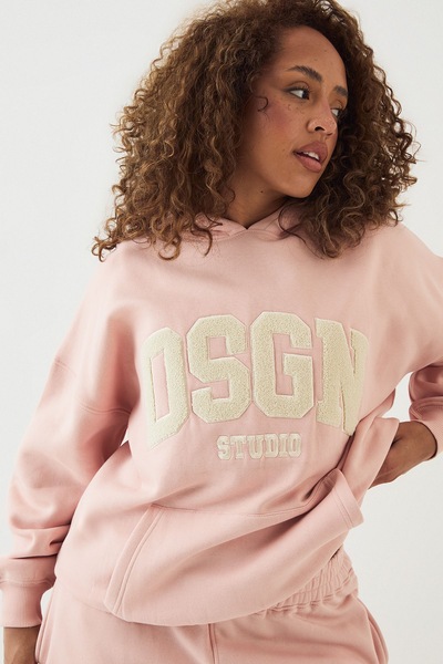 DSGN Studio DSGN Studio Towelling Applique Oversized Hoodie Light Pink