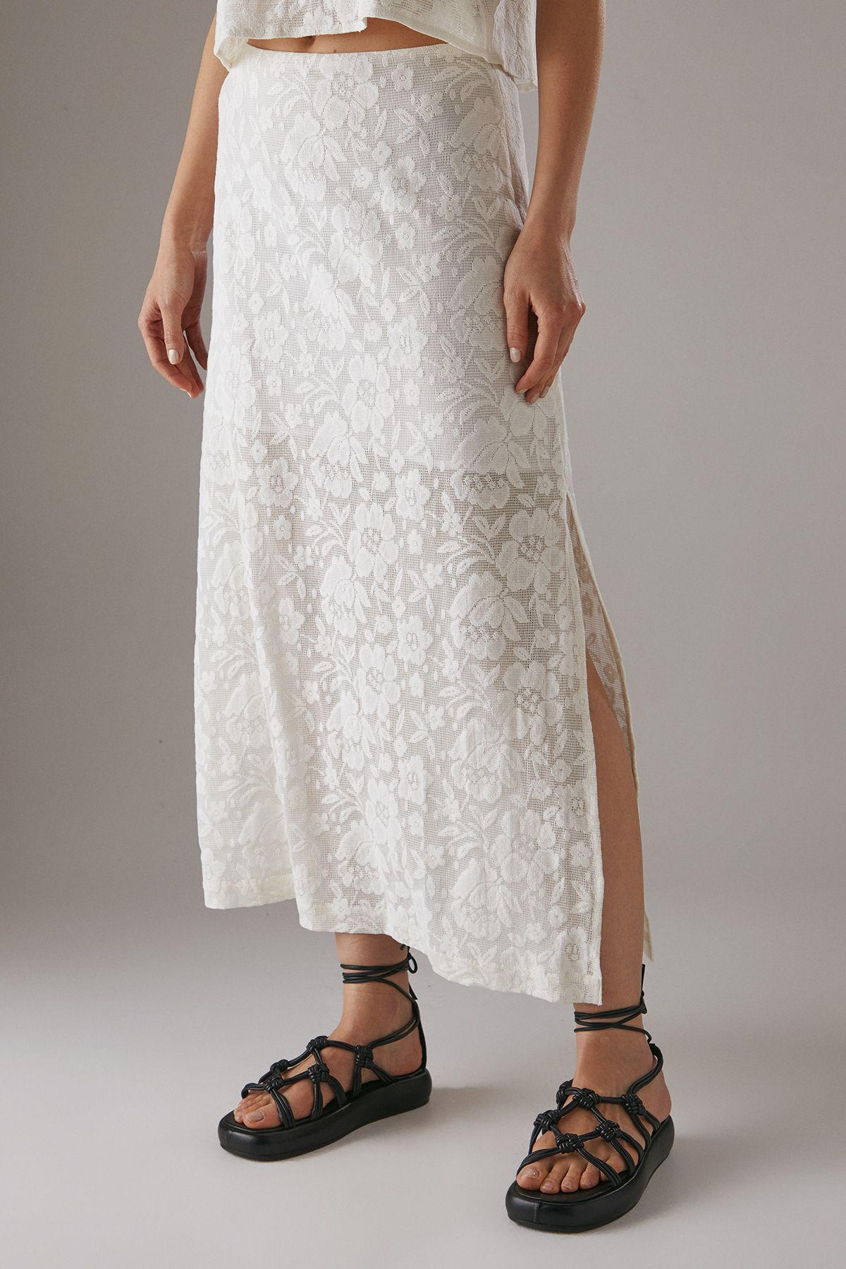 Warehouse Tablecloth Crochet Column Maxi Skirt Ivory image 2