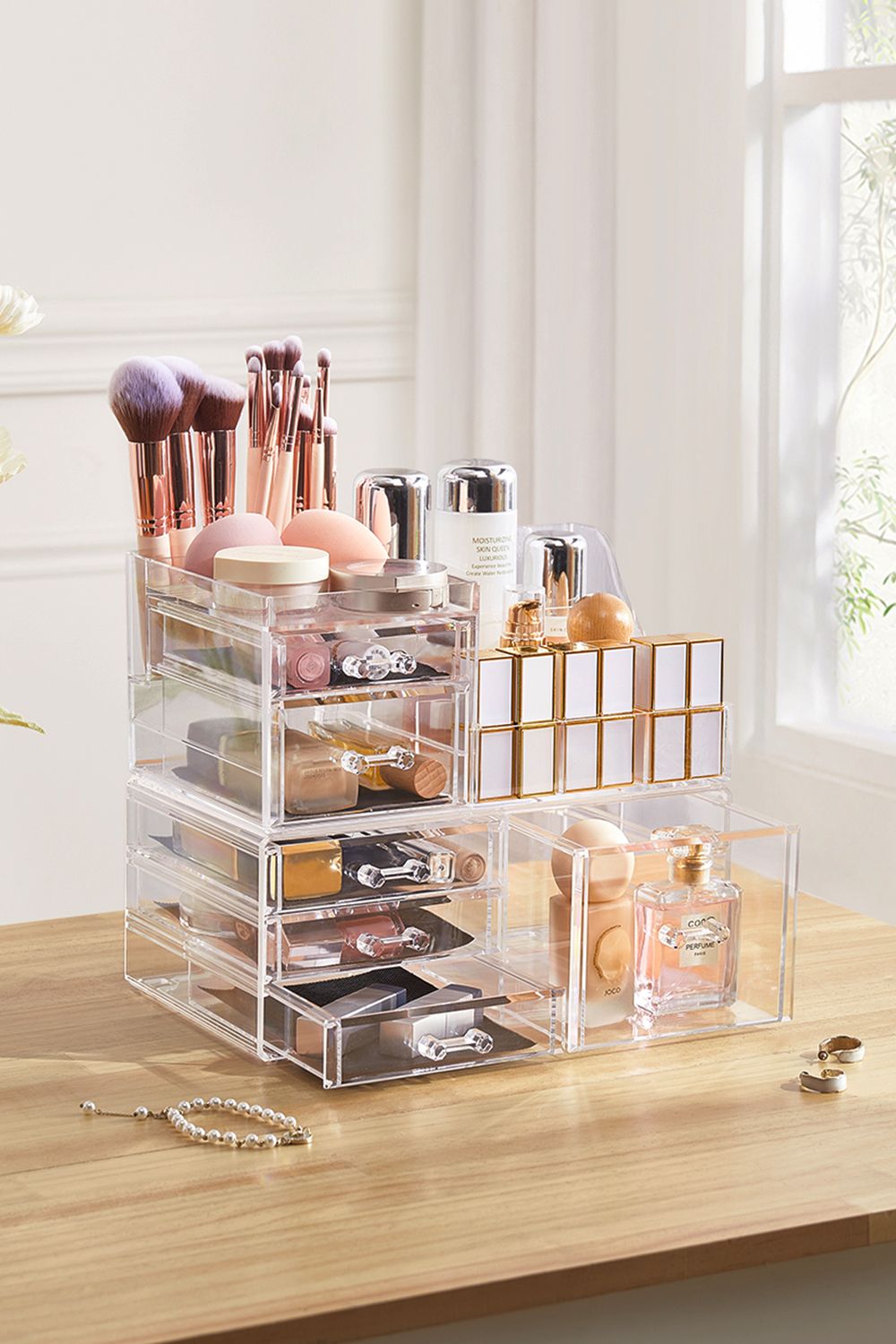 SHEONLY Large Clear Dustproof Makeup Storage Organizer Drawers Skin Care Cosmetic Display Cases image 2