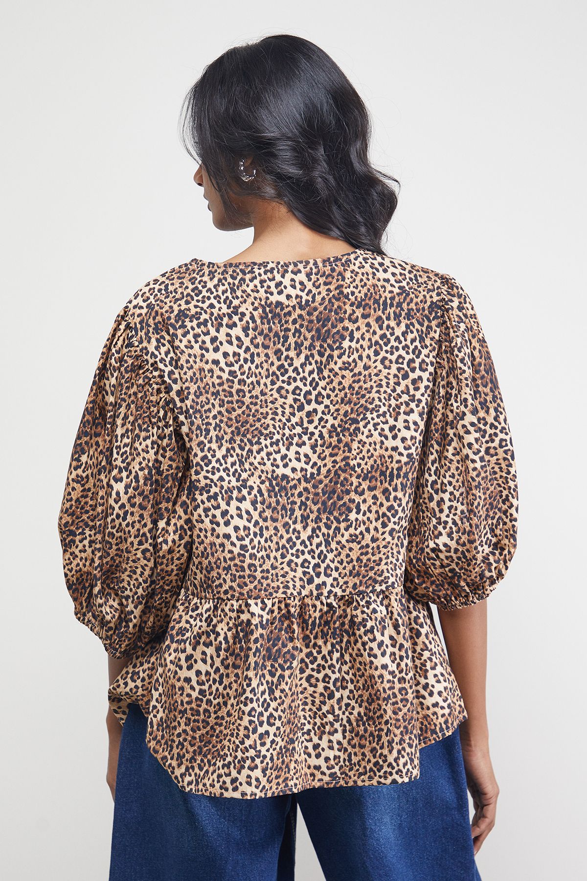 Warehouse Print Poplin Tie Front Volume Sleeve Blouse Animal image 3