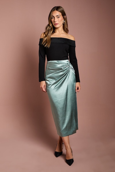 Coast Satin Wrap Midi Skirt Green