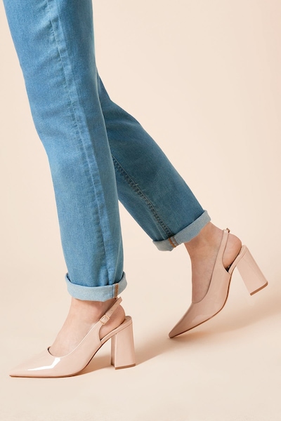 Dorothy Perkins Wide Fit Ellens Pointed High Block Heel Slingback Court Shoes Blush