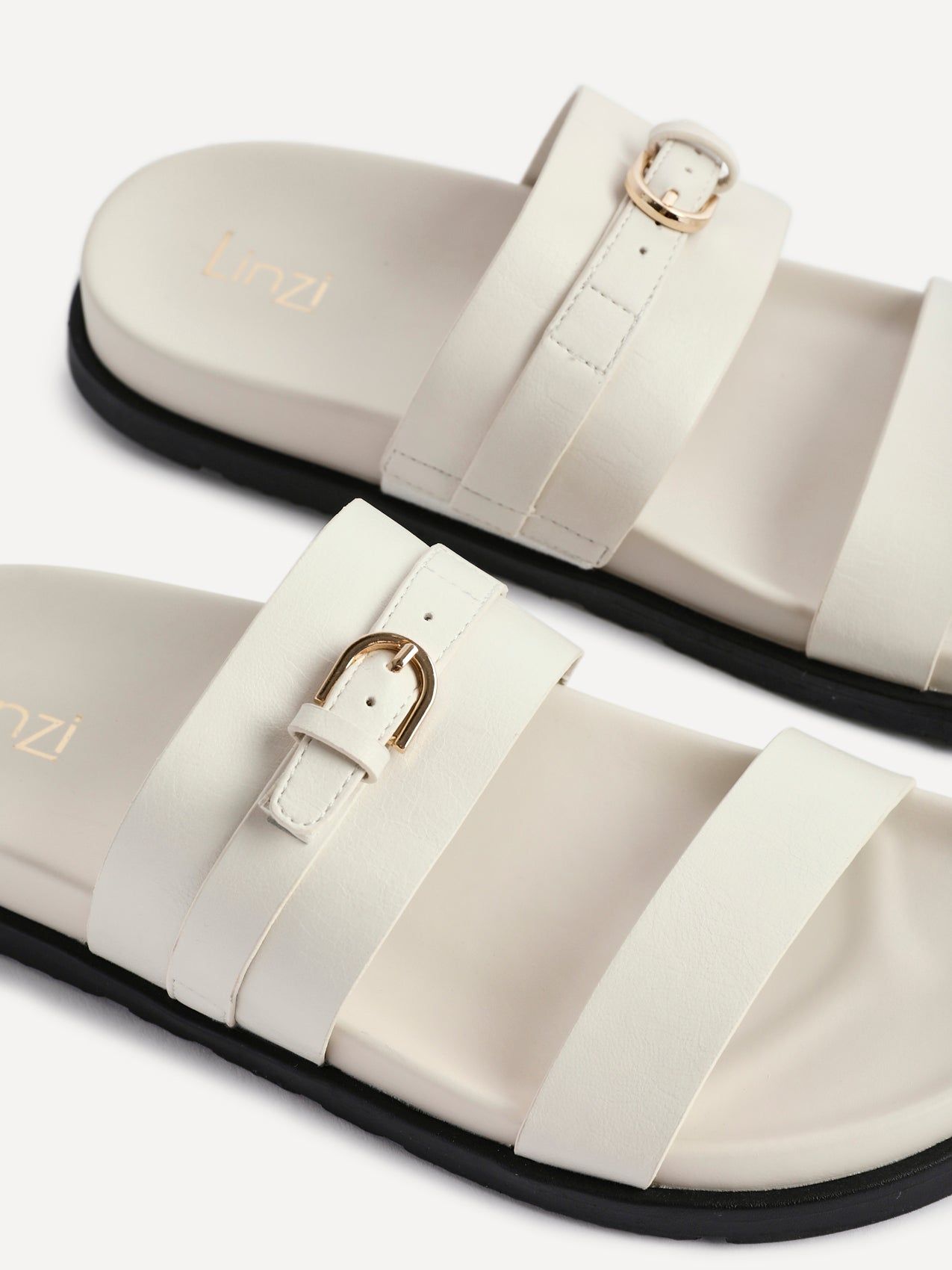 Linzi Ezra Ivory Faux Leather Flat Slider Sandals image 5