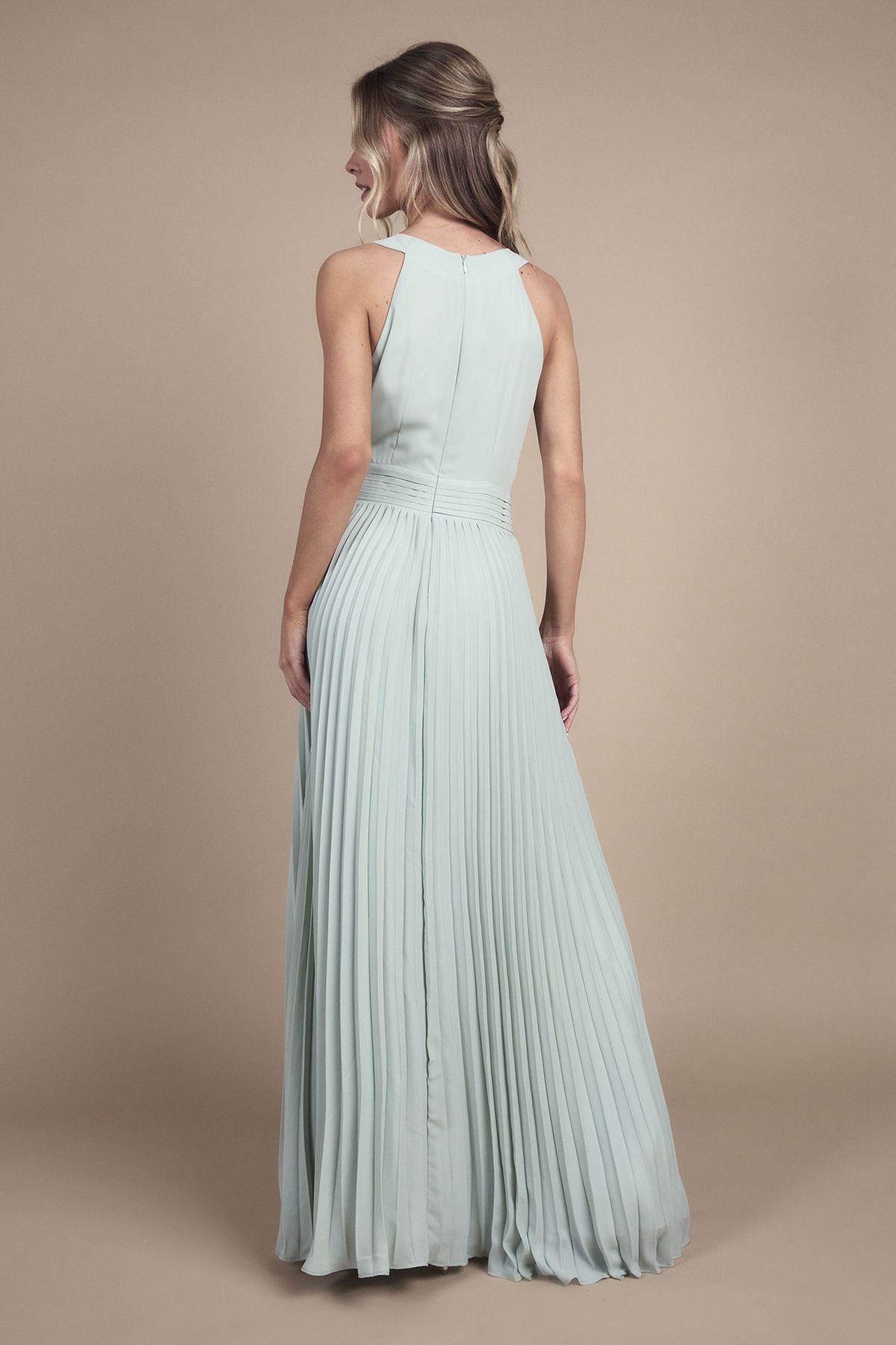 Coast Teen Pleated Halterneck Bridesmaid Dress Sage image 3