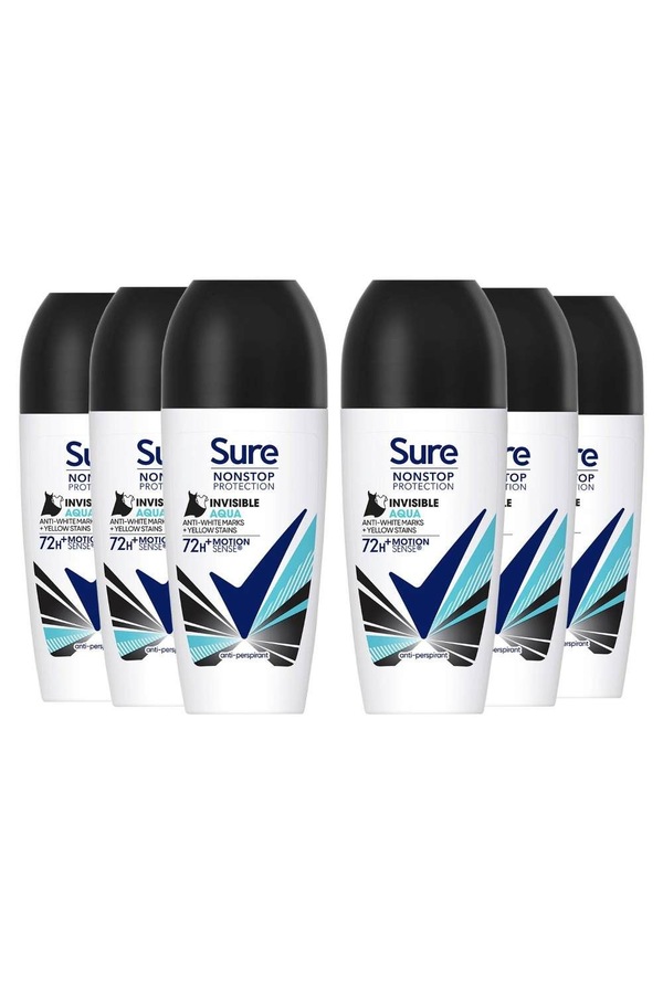 Sure Women Motion Sense 'Deodorant Roll on' 72H, Invisible Aqua, 6x50ml