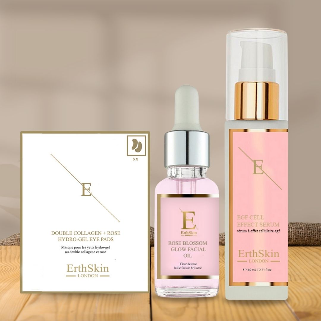 Erth Skin London Anti-Aging Luxe Set: EGF Serum + Rose Glow Oil & D.Collagen Eye Pads image 3