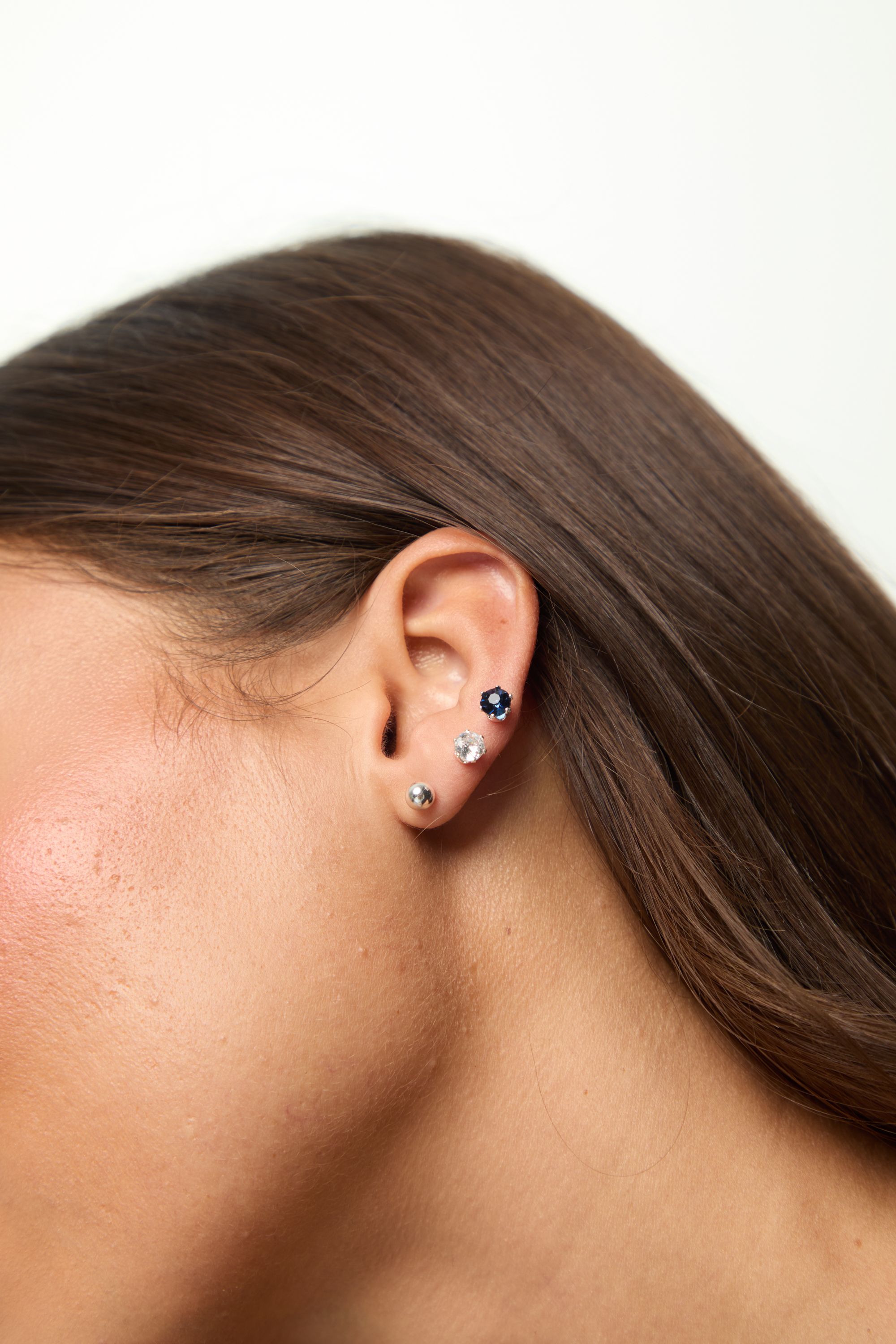 Mood Silver Polished, Crystal & Blue Stud Earrings - Pack of 3 image 2